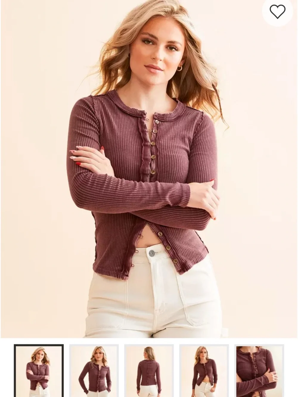Free People Its On Cardi Raw edge Ribbed Button Down Fitted top Size S